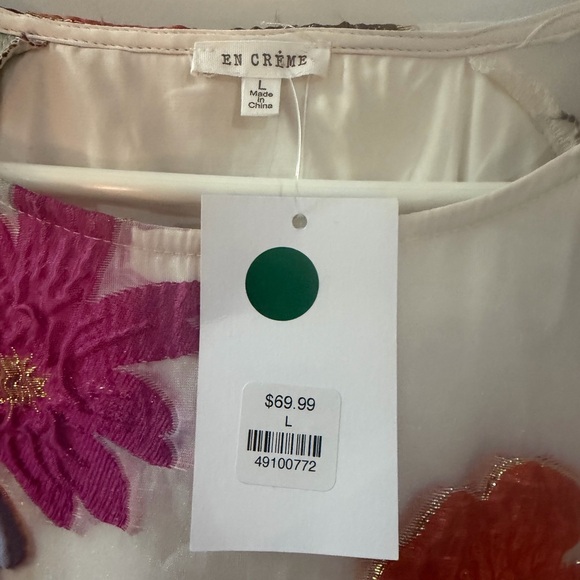 NWT En Crème Floral Organza Bubble Sleeve Mini Dress LARGE - Picture 6 of 6